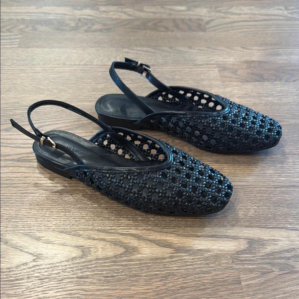 Women's Black Woven Slingback Flats